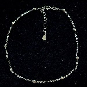 Sterling Silver Chain Link Anklet with Silver Beads